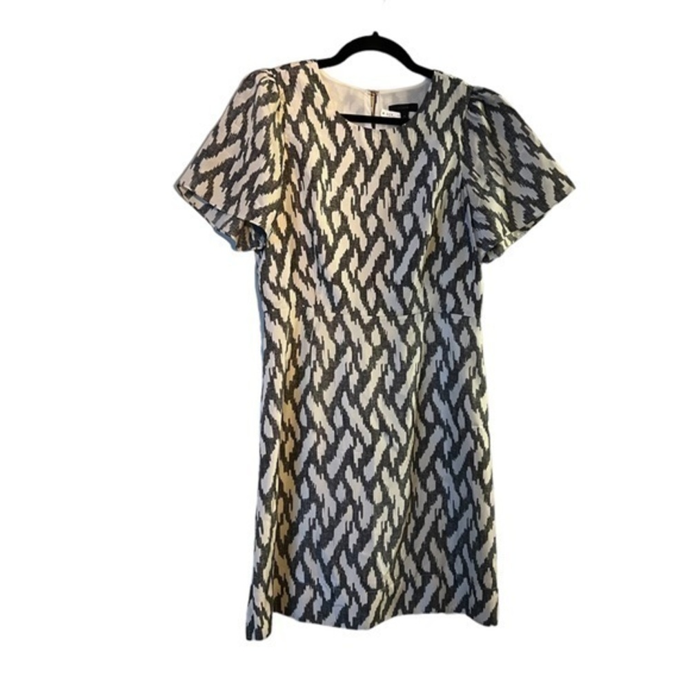 J.Crew 100% Silk Cream & Black Digital Ikat Print Flutter Sleeve Dress